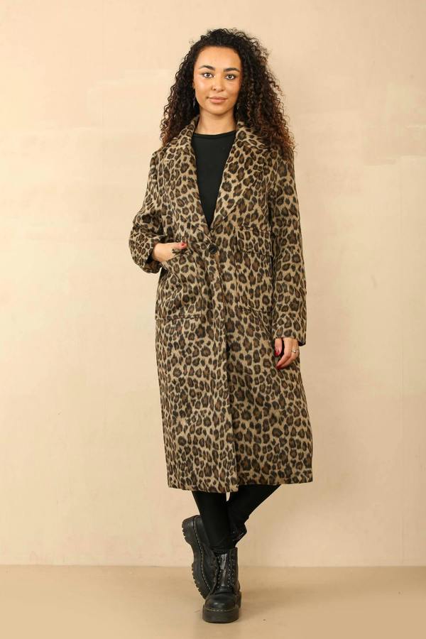 Leopard Print Longline Coat - Bold Streetwear Style - Elaina Fashion