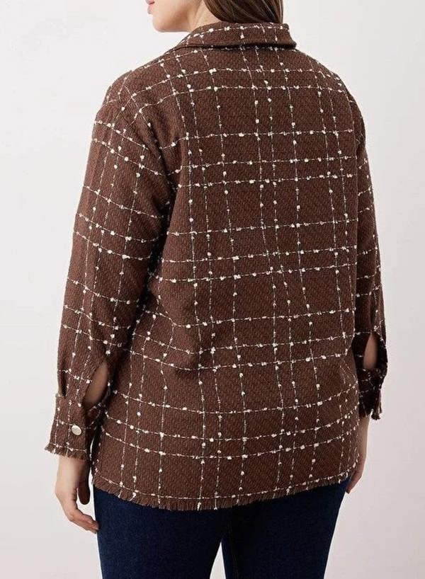 WOVCOR Tweed Long Sleeve Winter Woven Plus Size Shirt