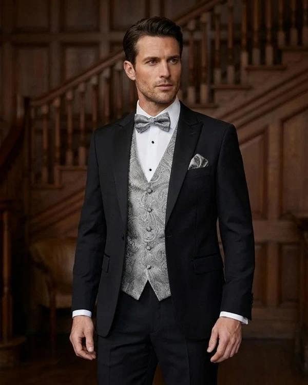 TruClothing Men's Paisley Floral 3 Piece Bow Tie Hankie Waistcoat Set