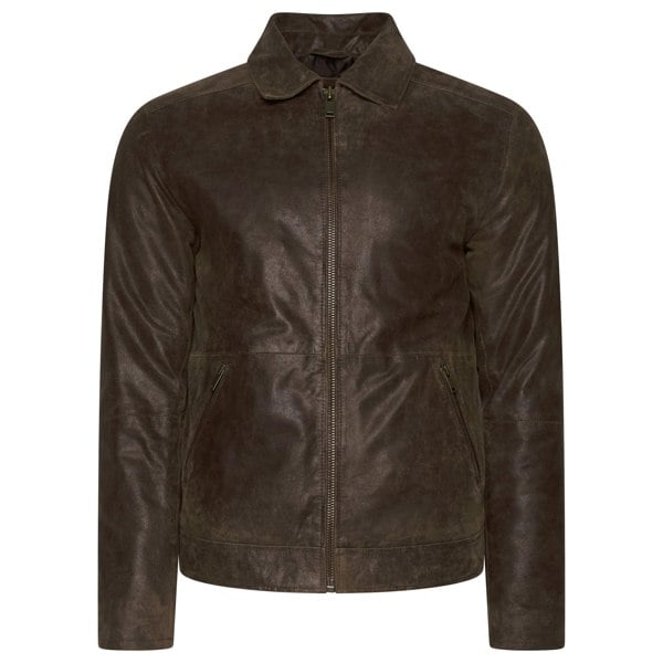 Barneys Originals Men's Soft Grain Brown Leather Harrington Jacket