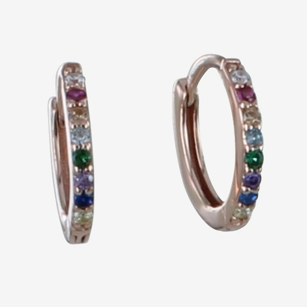 Sterling Silver Multi Coloured Stone Pavé Sleeper Earrings - Reeves & Reeves