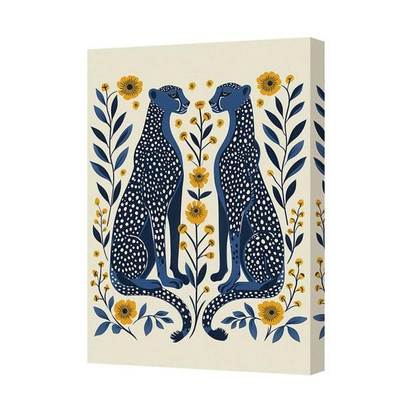 Benjamin Tate Design Canvas Art Print Two Blue Cheetahs Among Yellow Flowers Wall Decor