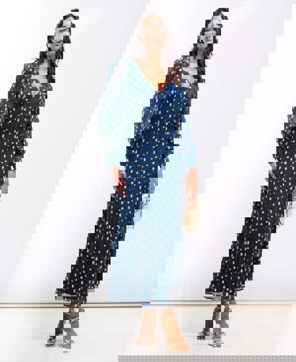 Needs No Label Dark Blue Long Sleeve Plunge Midaxi Dress