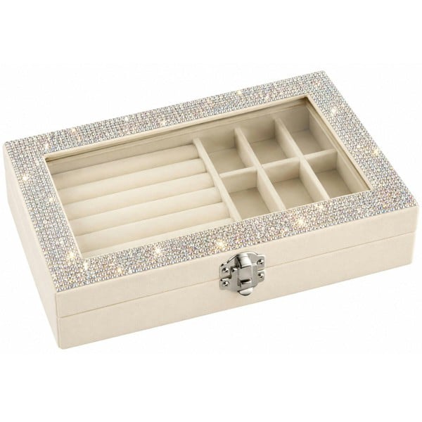 Love EMVY Sparkly Crystal Jewellery Box with Ring Rolls & Compartments