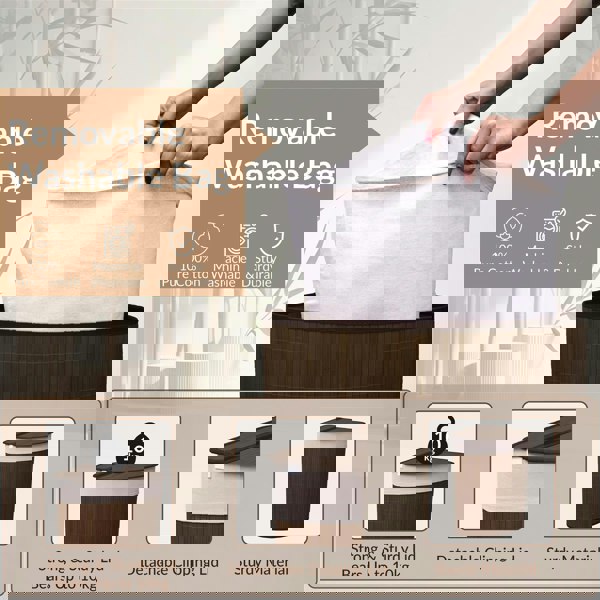 MANTRARAJ 58L Bamboo Laundry Basket Triangle Foldable Storage Hamper With Removable Cover and Lid (Dark Brown)