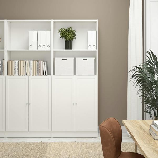 Furniture To Go Basic Tall Wide Combination Storage in White (4 Shelves) with 2 White Doors