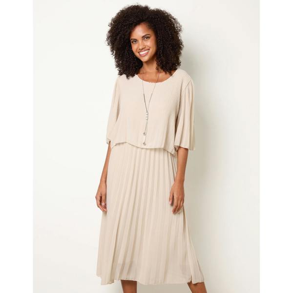 Blue Vanilla Pleated Short Sleeve Dress with Necklace
