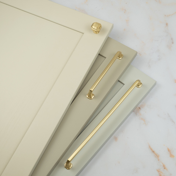 Handle & Home Satin Brass Octagonal Cabinet Handles & Coordinating Knob