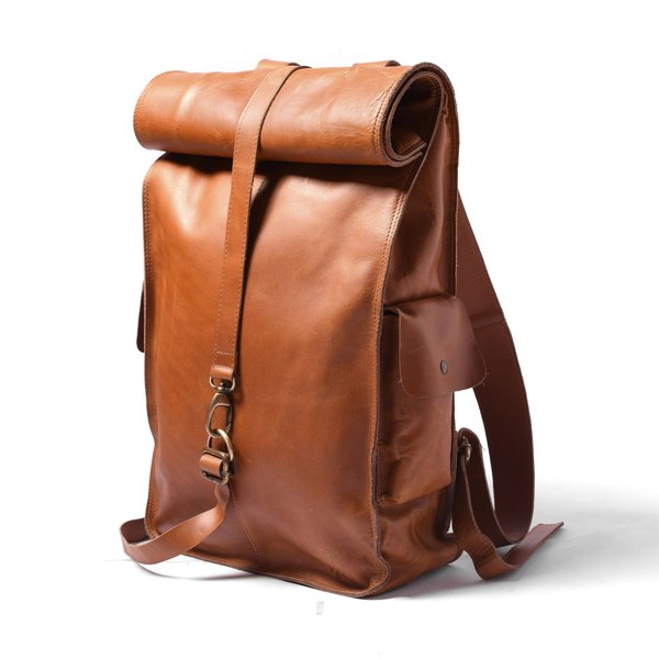 107 Leather Rolltop Backpack- Tan - DÖTCH CLUB