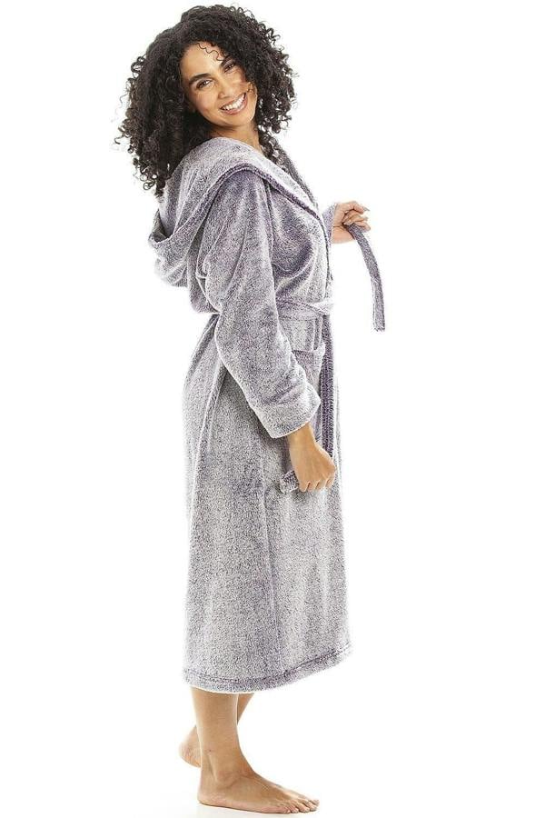 Camille Women's Full Length Bathrobe in Purple Deep Pile Dressing Gown