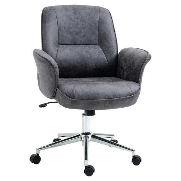 Charcoal grey mid-back swivel office chair with cushioned armrests and chrome star base