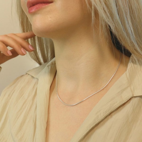 The Colourful Aura 925 Sterling Silver Plain Braided Thin Minimalist Unisex Chain Choker Necklace