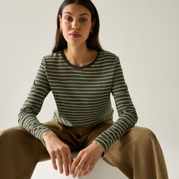 Regatta Womens Federica Stripe Long-Sleeved T-Shirt - Dark Khaki/Light Vanilla