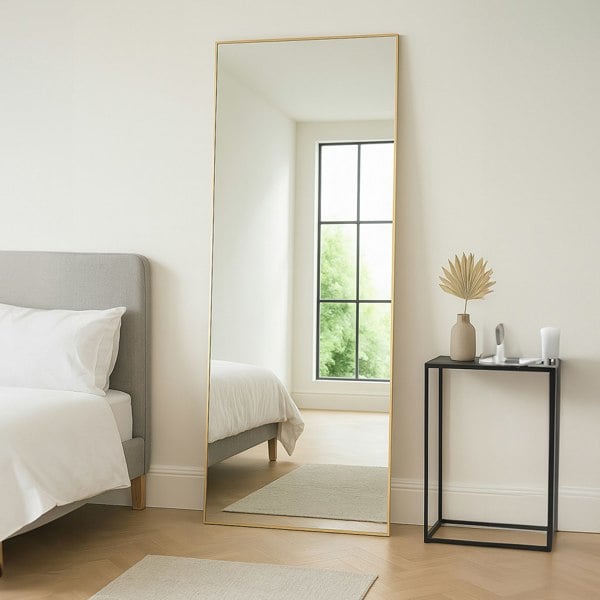 Exclusive Mirrors Modern Gold Metal Rectangle Frame Leaner Mirror 200cm x 80cm
