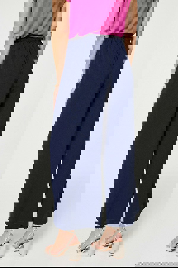Navy | Button Detail Wide Leg Trousers