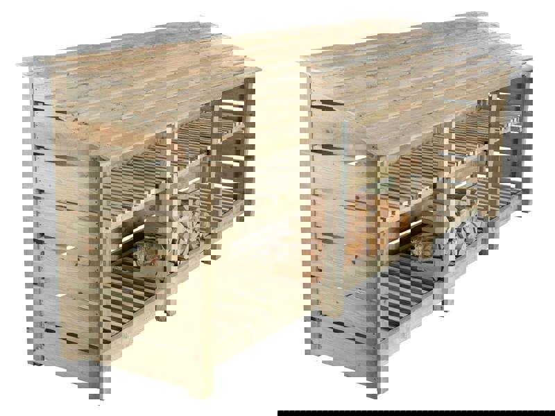 Arbor Garden Solutions Slatted Wooden Log Store with Shelf W-335cm, H-126cm or 180cm, D-88cm