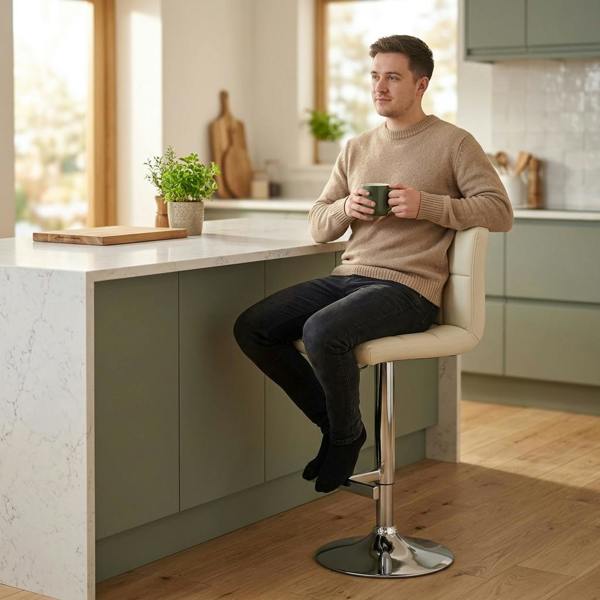 Lamboro Allegro Real Leather Adjustable Swivel Bar Stool with Backrest & Chrome Base