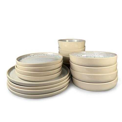Scandi Home Stockholm 16-Piece Ceramic Tableware Set, Oatmeal Reactive Glaze