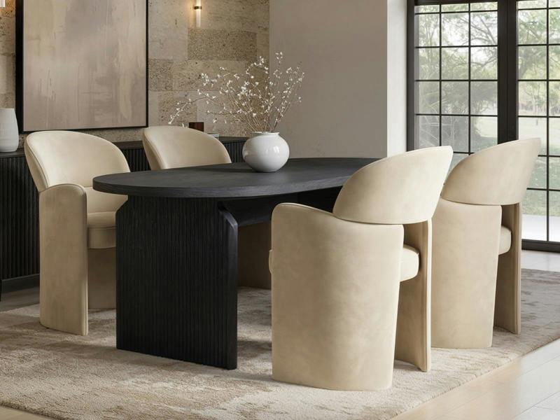 Varm & Estella Black Dining Table with Velvet Chairs