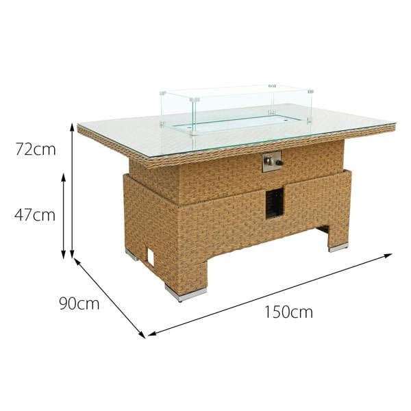 buxton rattan 9 seat rising firepit corner set in mixed brown with taupe cushions