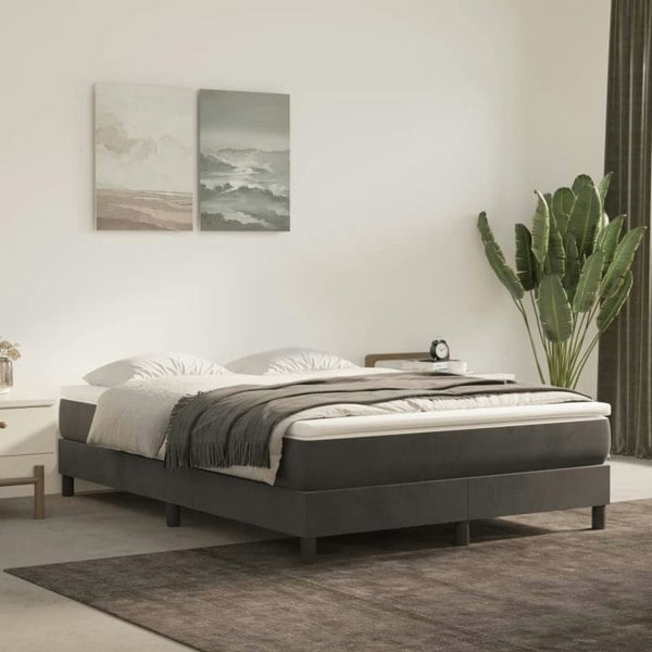 Berkfield Box Spring Bed Frame Dark Grey 135x190 cm 4FT6 Double Velvet