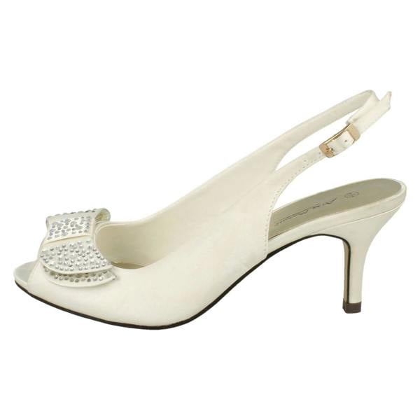 Anne Michelle Ladies Anne Michelle Mid Heel Peep Toe Diamante Bow Vamp Court Shoes