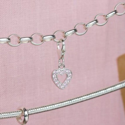 Mylee London Pink Crystal Heart Pendant Charm - Sterling Silver