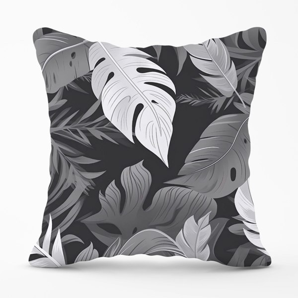 Warren Reed Black White Tropical Leaves Cushions