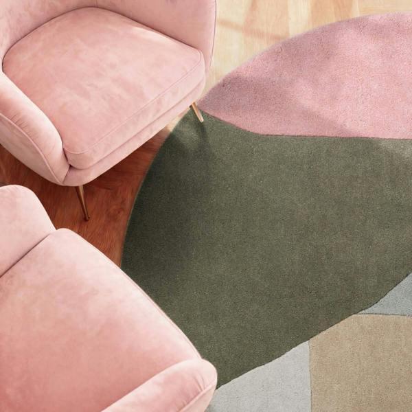 Ted Baker Wool Multicolour Rug, underfloor heating, thick pile, abstract geometry design, hand-crafted rug.