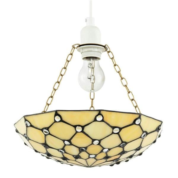 Amber Toned and Clear Beaded Tiffany Glass Easy Fit Bowl Pendant Shade Image 1