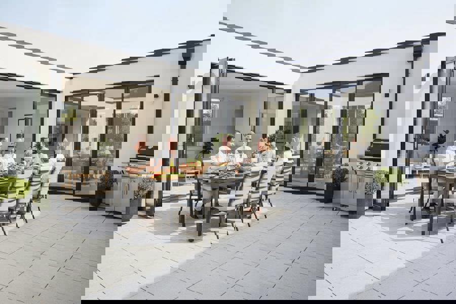 Garden Impressions Domingo 6 Seater Dining Table with Sergio Dining Chairs - Sand Cushions