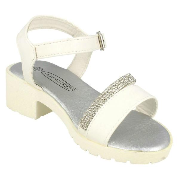 Spot On Girls Spot On Mid Heel Diamante Strap Ankle Buckle Sandal