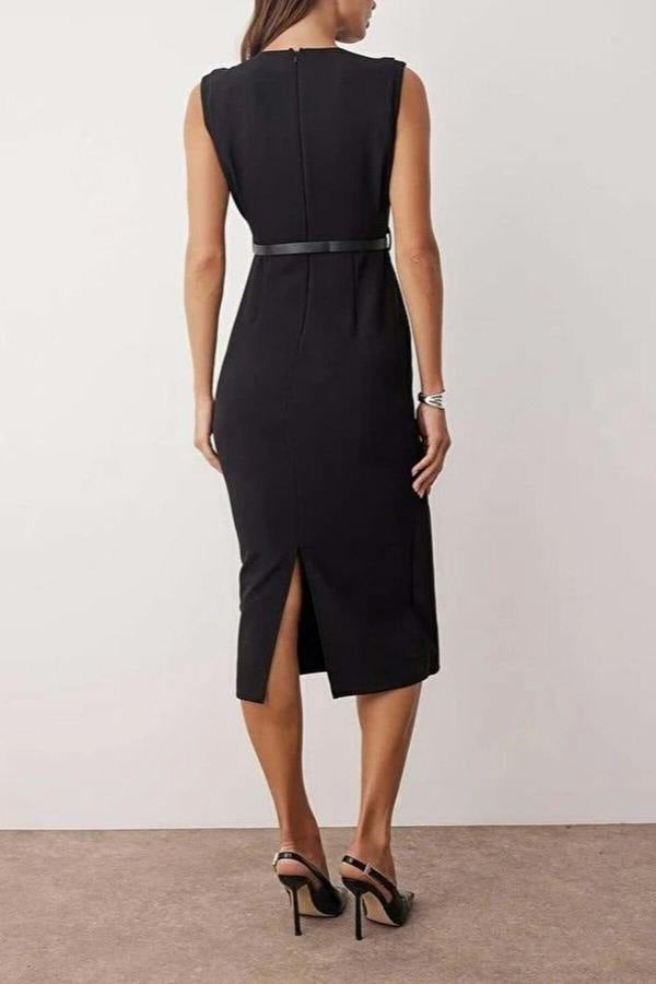 WOVCOR Belt Detailed Woven Midi Dress