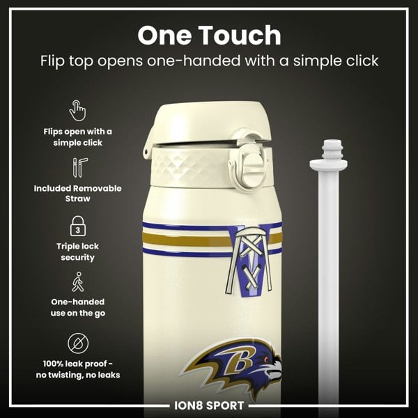 ION8 NFL x ION8 Insulated Steel Water Bottle, NFL Ravens, 750ml (24oz)