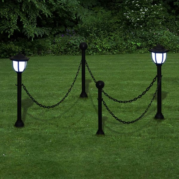 Berkfield Chain Fence with Solar Lights Two LED Lamps Two Poles