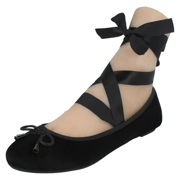 Spot On Ladies Spot On Tie Up Leg Ribbon Flat Ballerina Shoe F80273