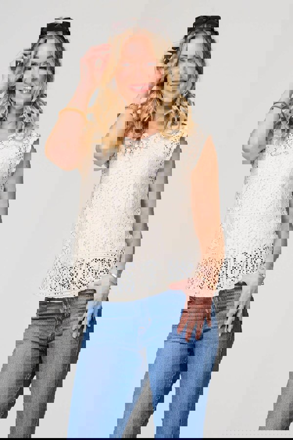 Ivory | Lace Crochet Detail Cap Sleeve Top