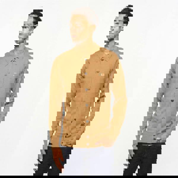 Gabicci V55GK16 Mens Azima Long Sleeve Plain Knitted Button-Thru Polo Gabicci Vintage - NUTMEG