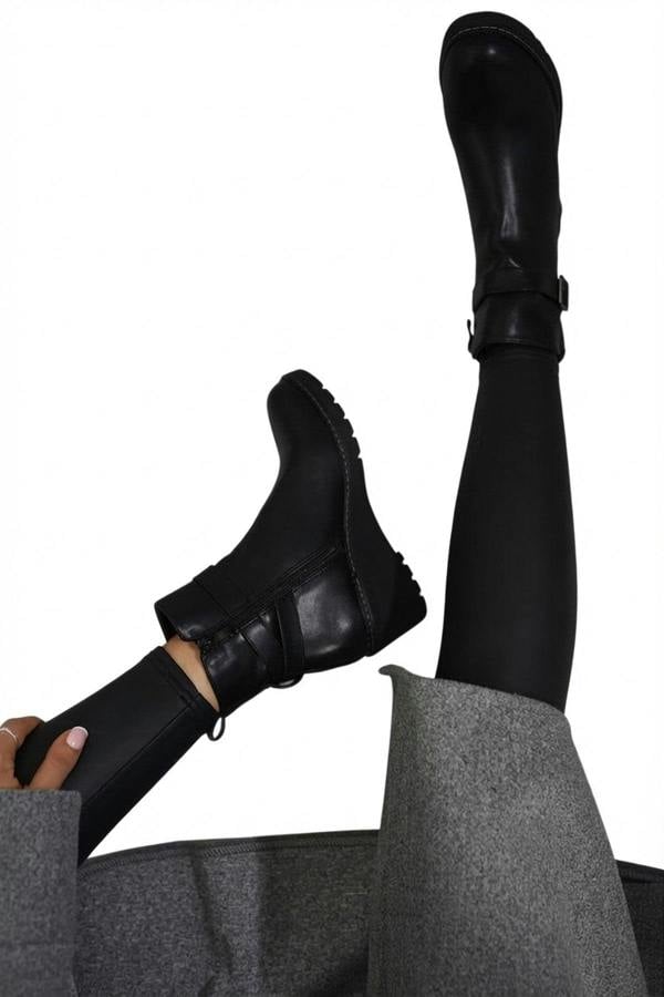 Isabel Side Zip Low Wedge Chelsea Ankle Boots - Black_wb