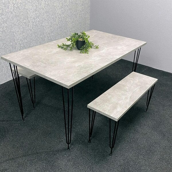 Kosy Koala Modern Grey Dining Table with 2 Benches Dining Room Furniture