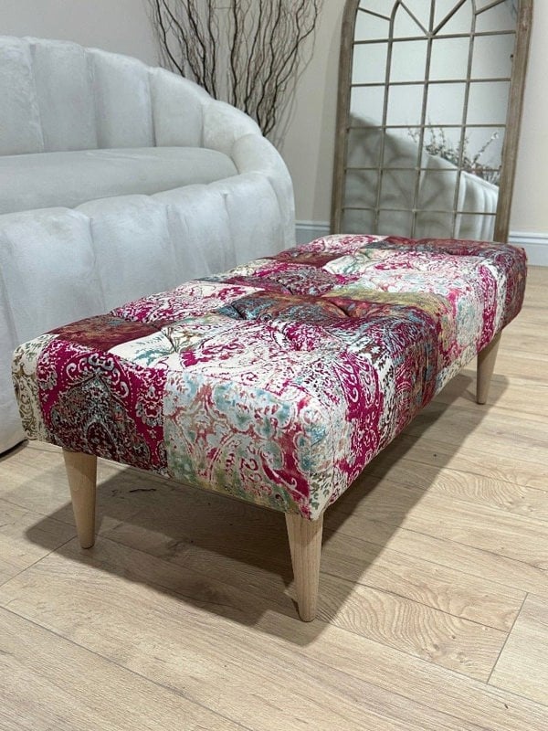 PREMIUM Elle PRINTED PATTERN FABRIC FOOTSTOOL POUFFE FOOTREST TABLE - ISTOOLS