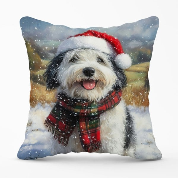 Warren Reed Snowy Christmas Old English Sheepdog Cushion