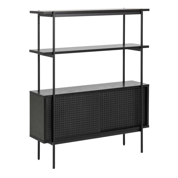Furniture To Go Angus Small Bookcase with 2 Sliding Doors in Black
