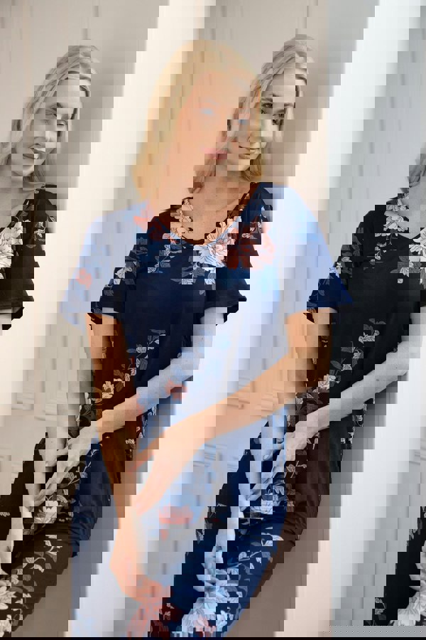 Camille Navy Lightweight Printed Short Sleeved Pyjama Set