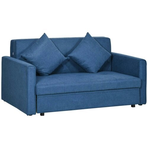 Bobobiy 2 Seater Sofa Bed with Hidden Storage, Pull Out Convertible Bed Settee, Modern Snow Flannel Loveseat Sofa Sleeper with 2 Cushions, Deep Blue