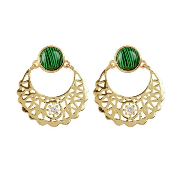 Lila Rasa Cradle Moon With Malachite & Crystal Stud Earrings