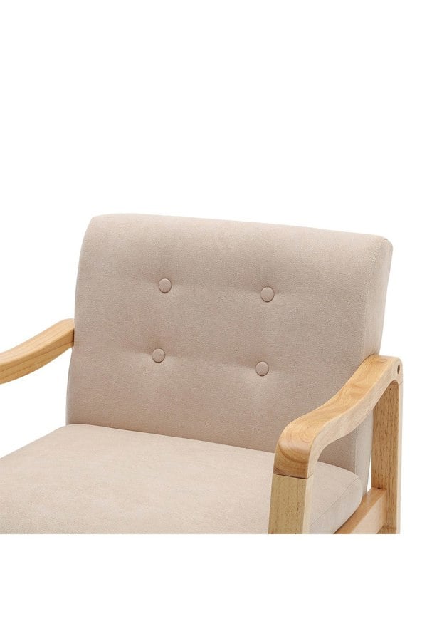 Living and Home Beige Wood Frame Upholstered Armchair with Square Leg