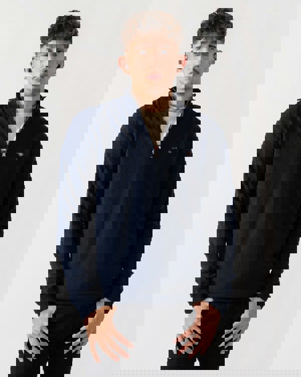 GANT Mens Cotton/Wool Blend Half Zip Jumper - 433 Evening Blue