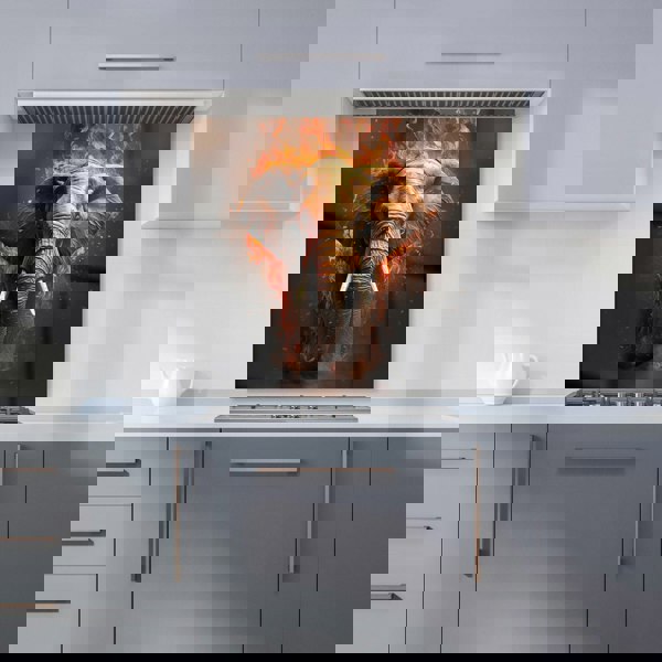 Warren Reed - Designer Splashart Elephant and fire Kitchen Splashback