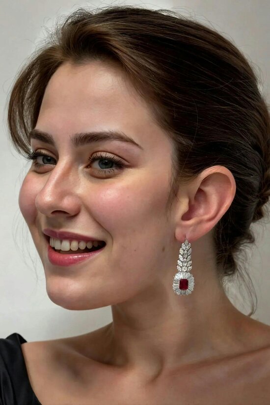 Latelita Countess Gemstone Drop Earrings Ruby Silver